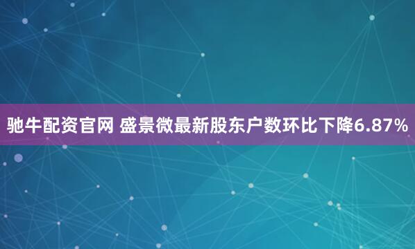 驰牛配资官网 盛景微最新股东户数环比下降6.87%